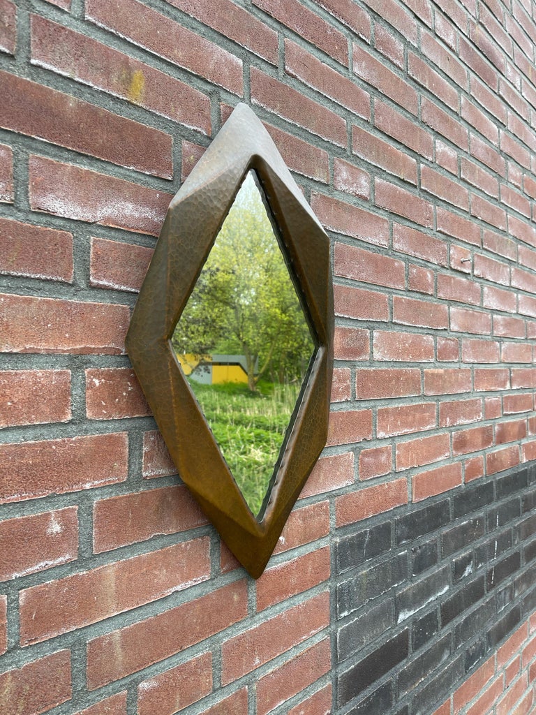 Arts and Crafts Unique Arts & Crafts Cubist Shape, Handcrafted Copper Hallway Wall Mirror For Sale
