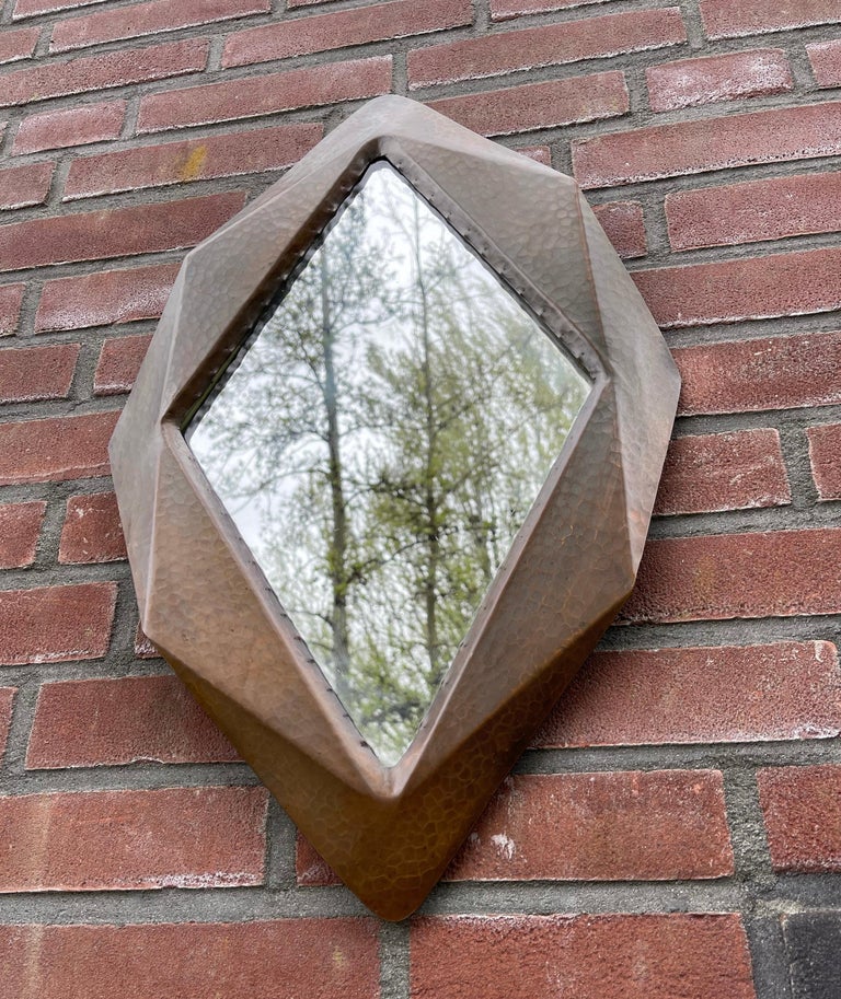 Unique Arts & Crafts Cubist Shape, Handcrafted Copper Hallway Wall Mirror In Excellent Condition For Sale In Lisse, NL