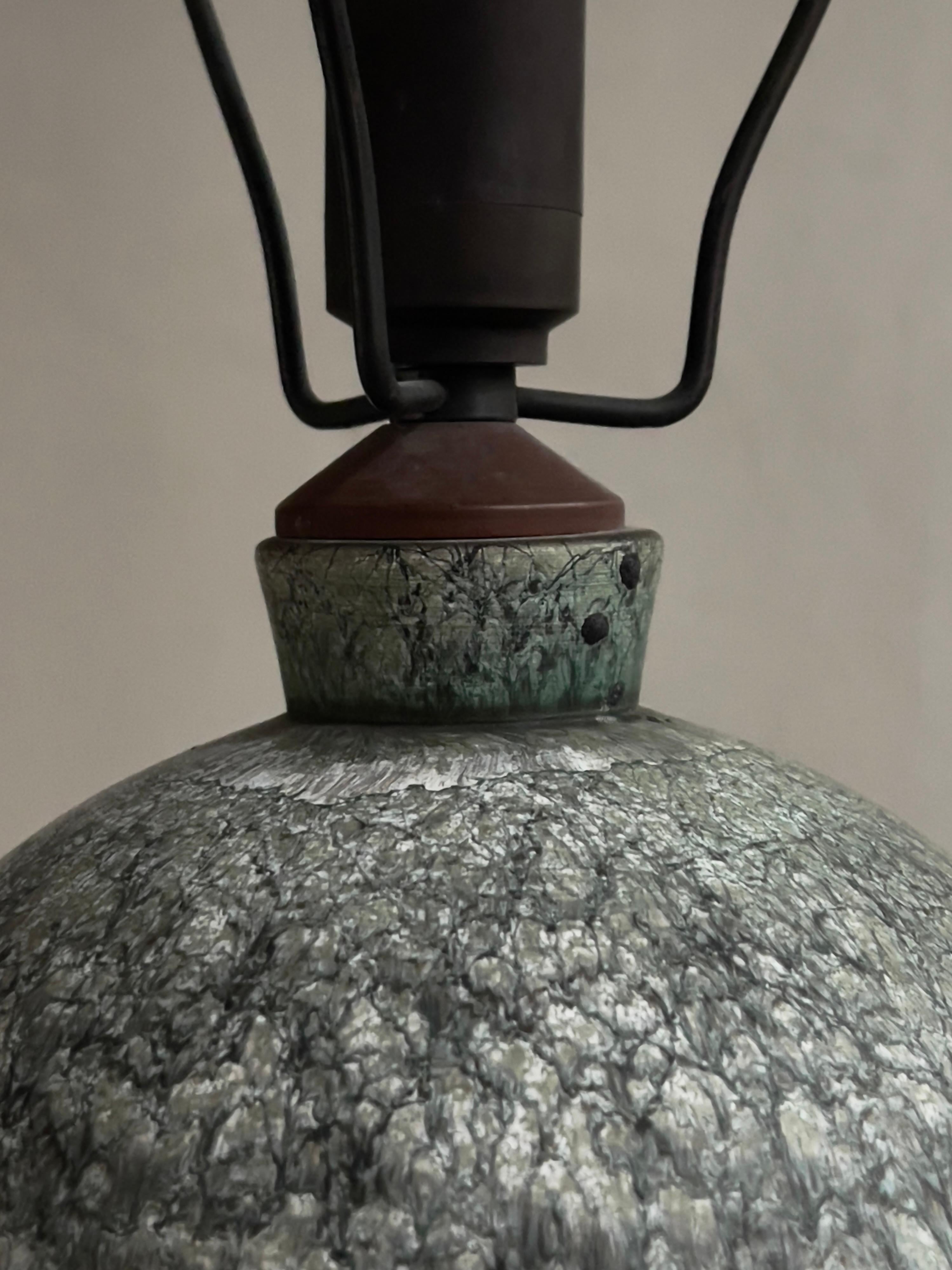 Unique 1920s danish stoneware table lamp with light blue green matte glaze. 2