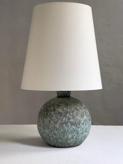 Unique 1920s danish stoneware table lamp with light blue green matte glaze.