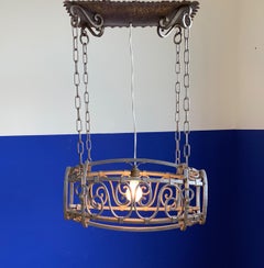 Unique 1920, Whisky Barrel Shaped Forged Wrought Iron Distillery Pendant Light