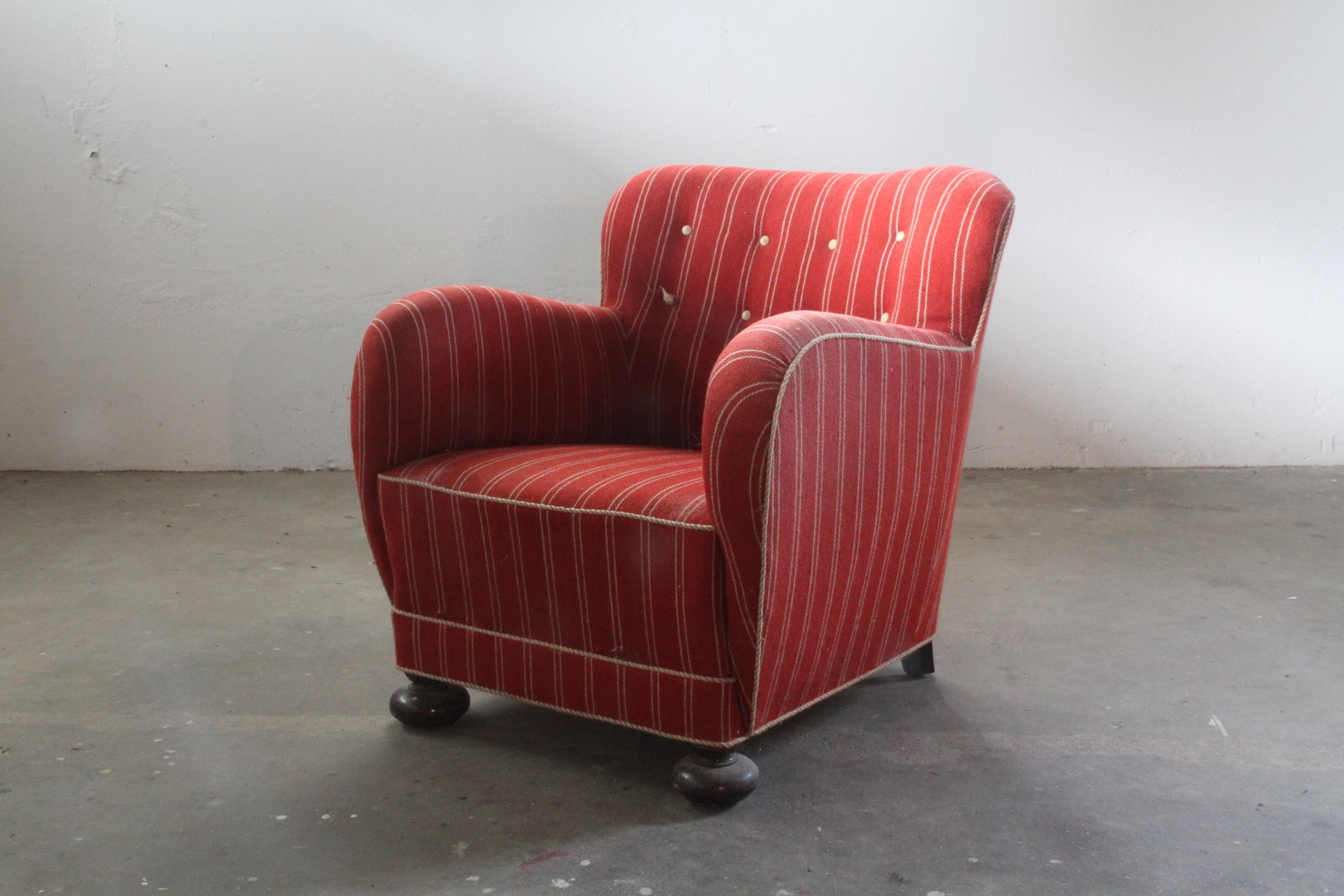 Fabric Unique 1930/40s Danish Lounge Chair Style of Fritz Hansen
