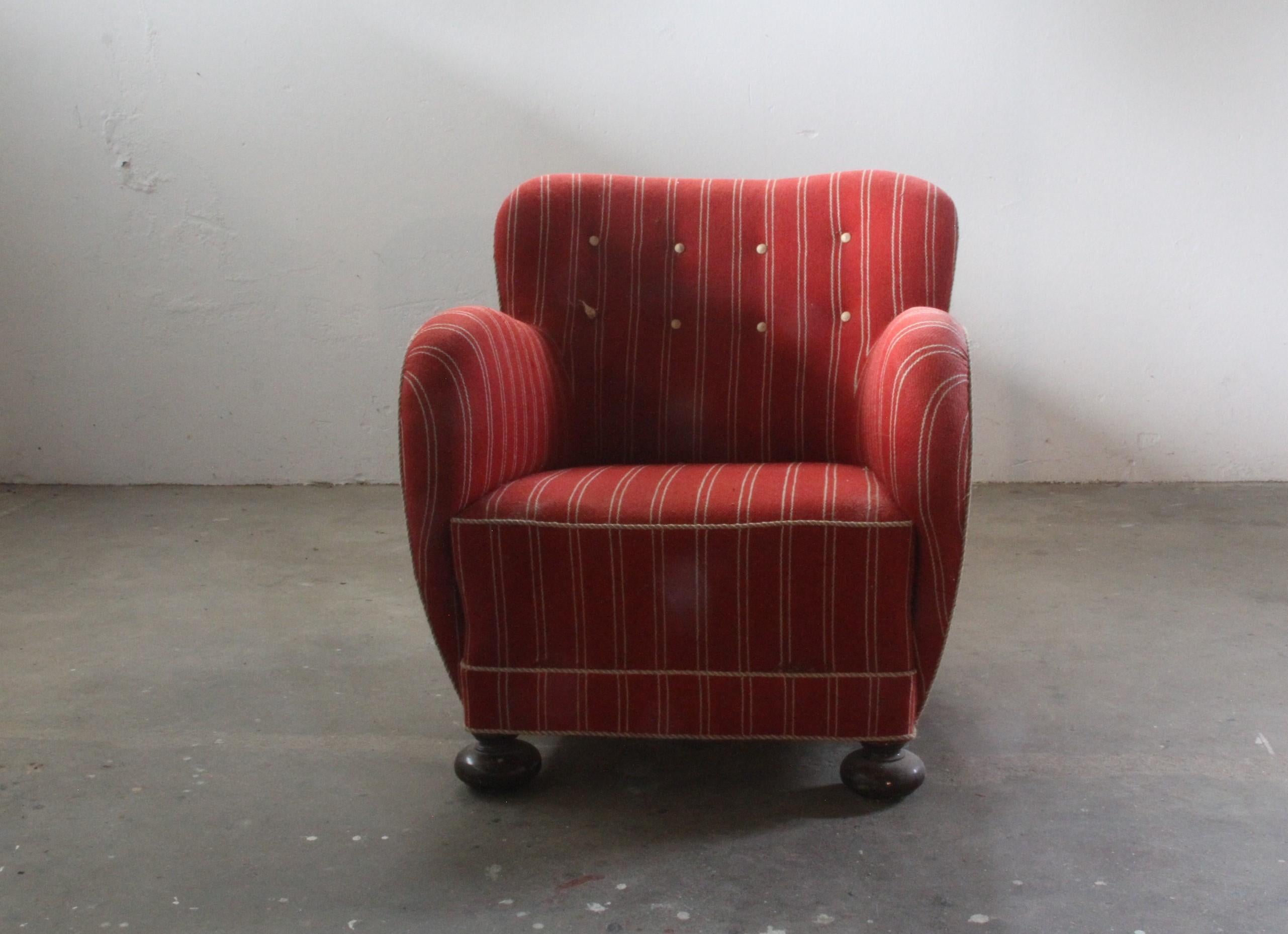 Unique 1930/40s Danish Lounge Chair Style of Fritz Hansen 1