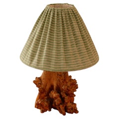 Unique 1930's birch root lamp made out of a tree. New linen handmade shade