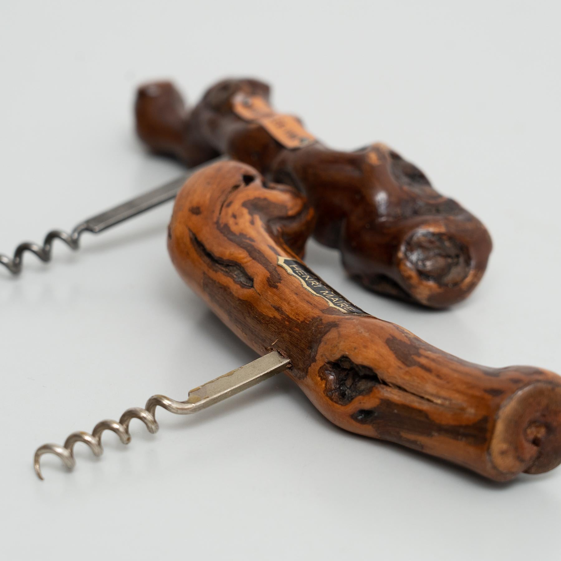Brutalist Unique 1930s French Vine Wood Corkscrews by Laurent Siret – Set of 2 For Sale
