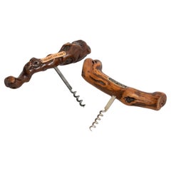 Unique 1930s French Vine Wood Corkscrews by Laurent Siret – Set of 2