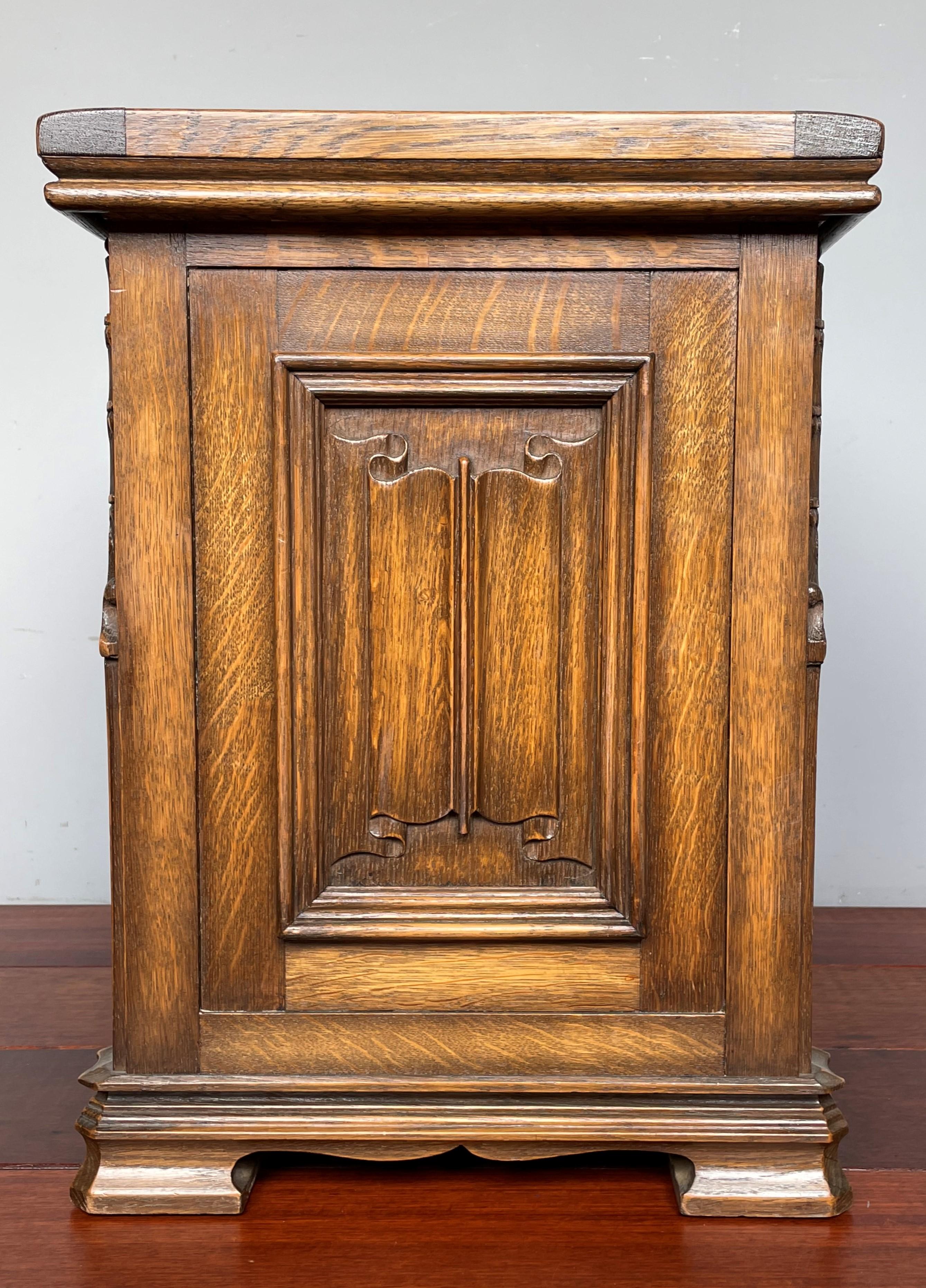 Unique 1930s Gothic Revival Small Size Hand Carved All Around Tiger Oak Cabinet 7