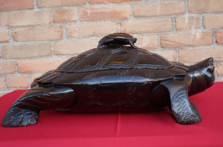 Large and Unique 1930 Hand Carved and Lacquered Wood Japanese Tortoise
