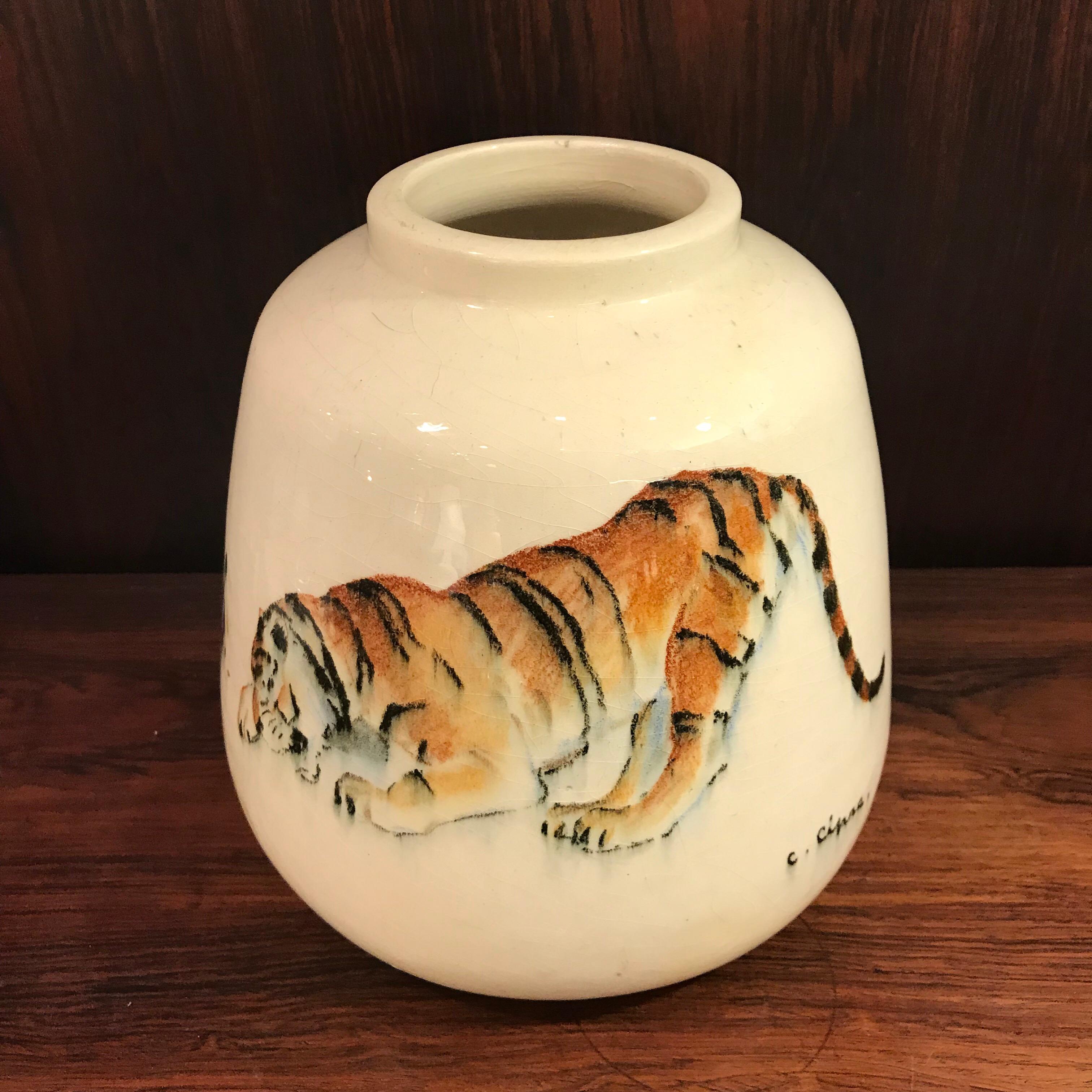 Art Deco One-Off 1930s Raoul Lachenal “Tiger“ Vase, Painted by Jean-Camille Cipra