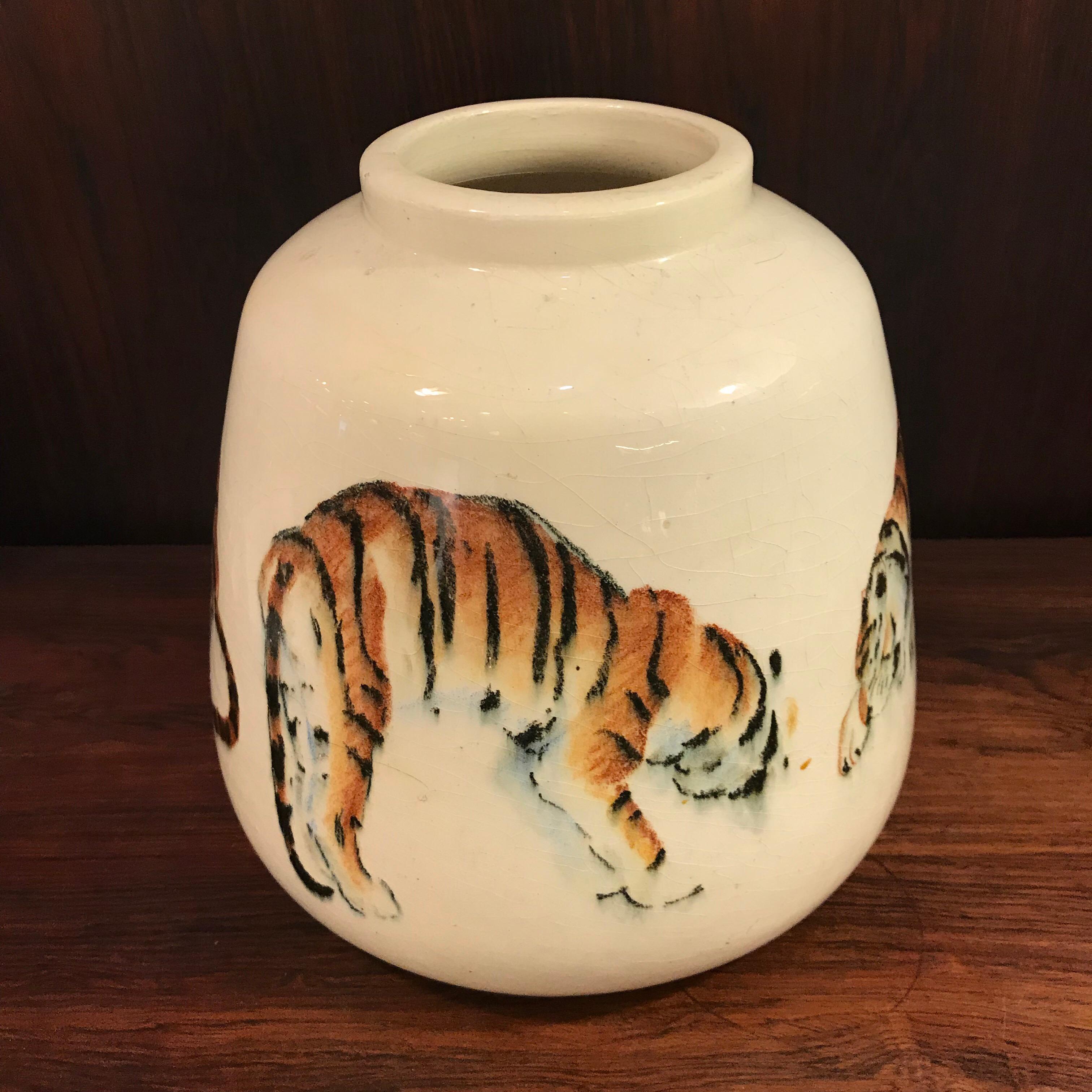 French One-Off 1930s Raoul Lachenal “Tiger“ Vase, Painted by Jean-Camille Cipra