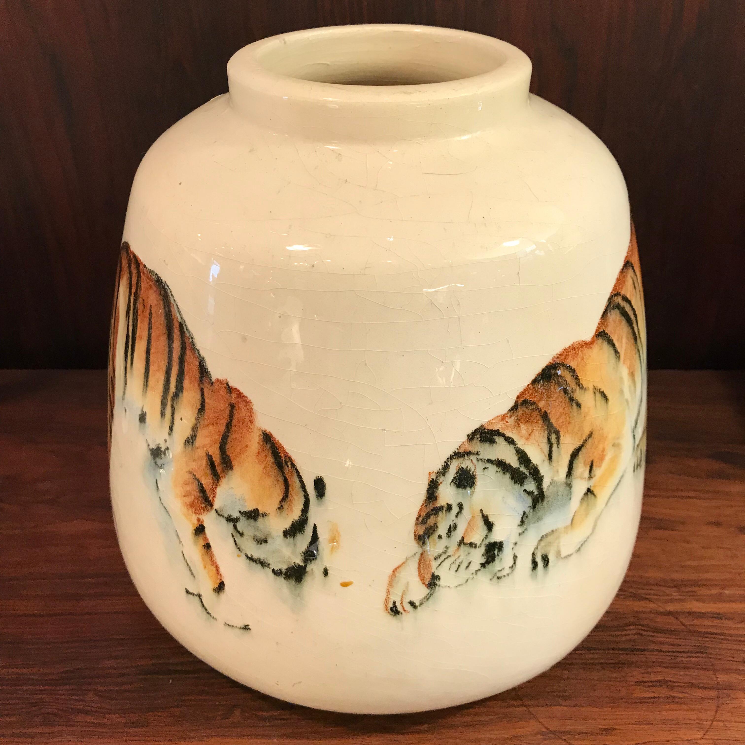 Mid-20th Century One-Off 1930s Raoul Lachenal “Tiger“ Vase, Painted by Jean-Camille Cipra