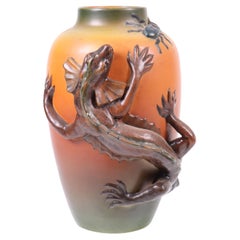 Unique 1940s Danish Vase by Ipsens Enke with Lizard and Spider Motif - Art Ceram