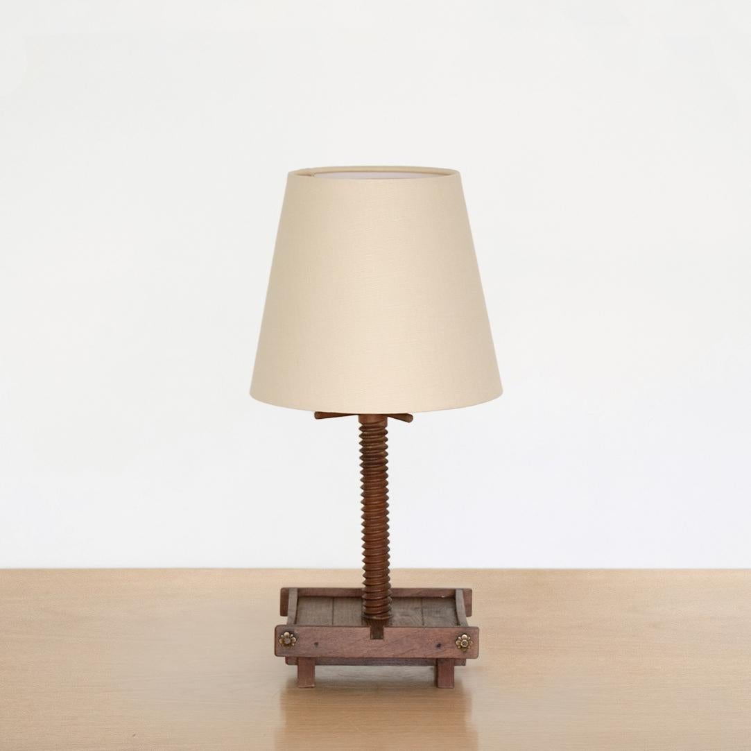 20th Century Unique 1940s French Oak Table Lamp For Sale