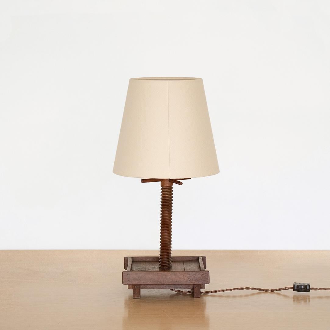 Unique 1940s French Oak Table Lamp For Sale 1
