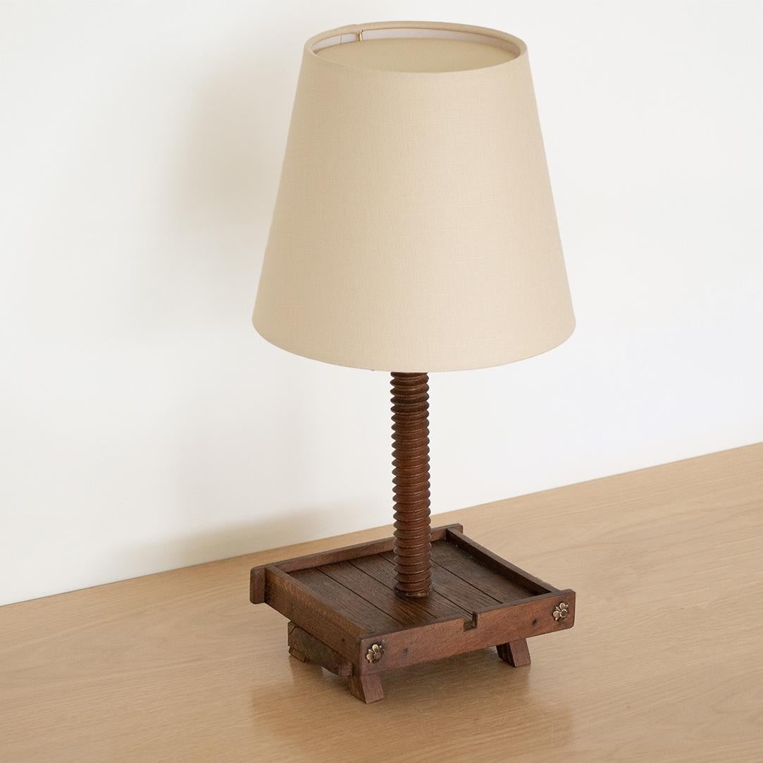 Unique 1940s French Oak Table Lamp For Sale 2