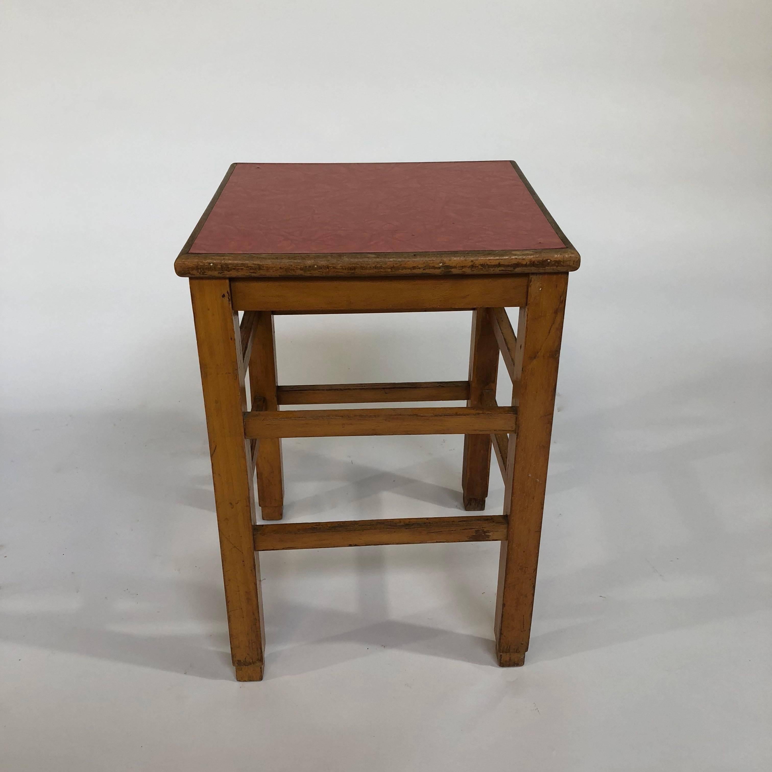 Belgian Unique 1940s Pine School Stools or Side Table For Sale