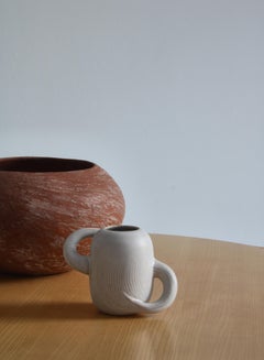 Unique 1950s White Glazed Ceramics Vase by Ejvind Nielsen in Own Studio, Denmark
