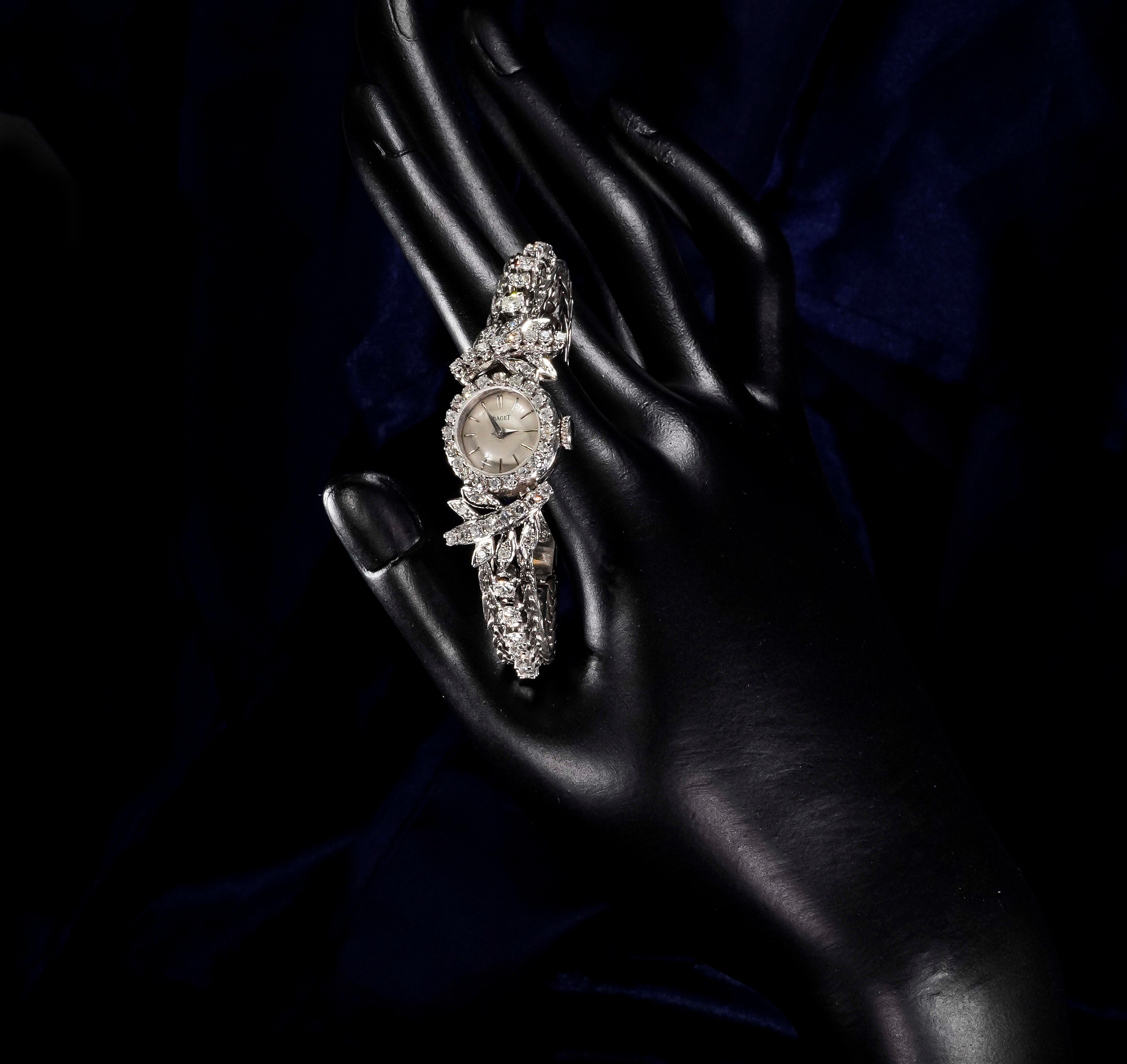1960s Piaget 18 Karat Gold Diamond Tree and Leaf Motif Bracelet Watch 7