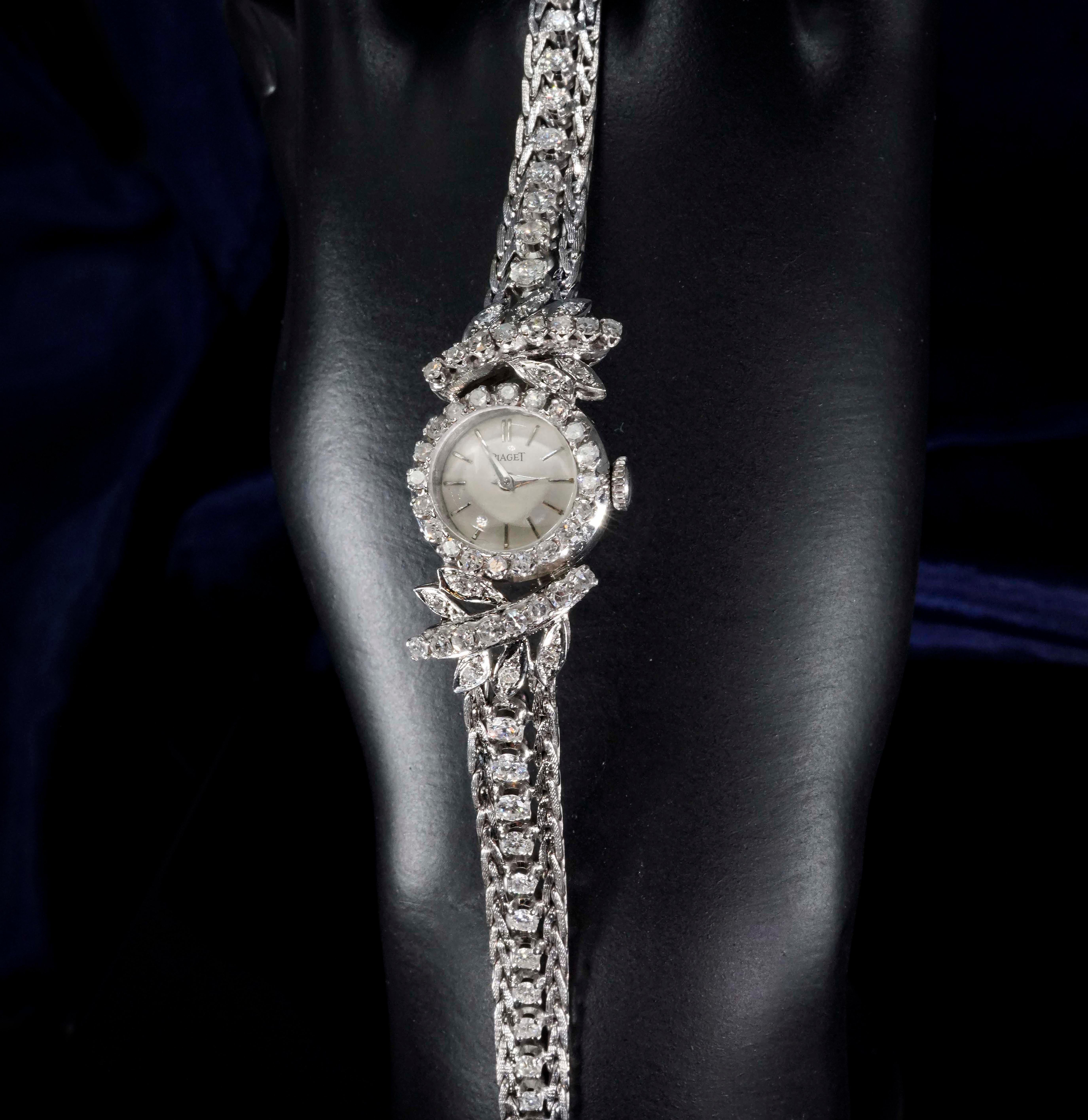 1960s Piaget 18 Karat Gold Diamond Tree and Leaf Motif Bracelet Watch In Excellent Condition In New york, NY