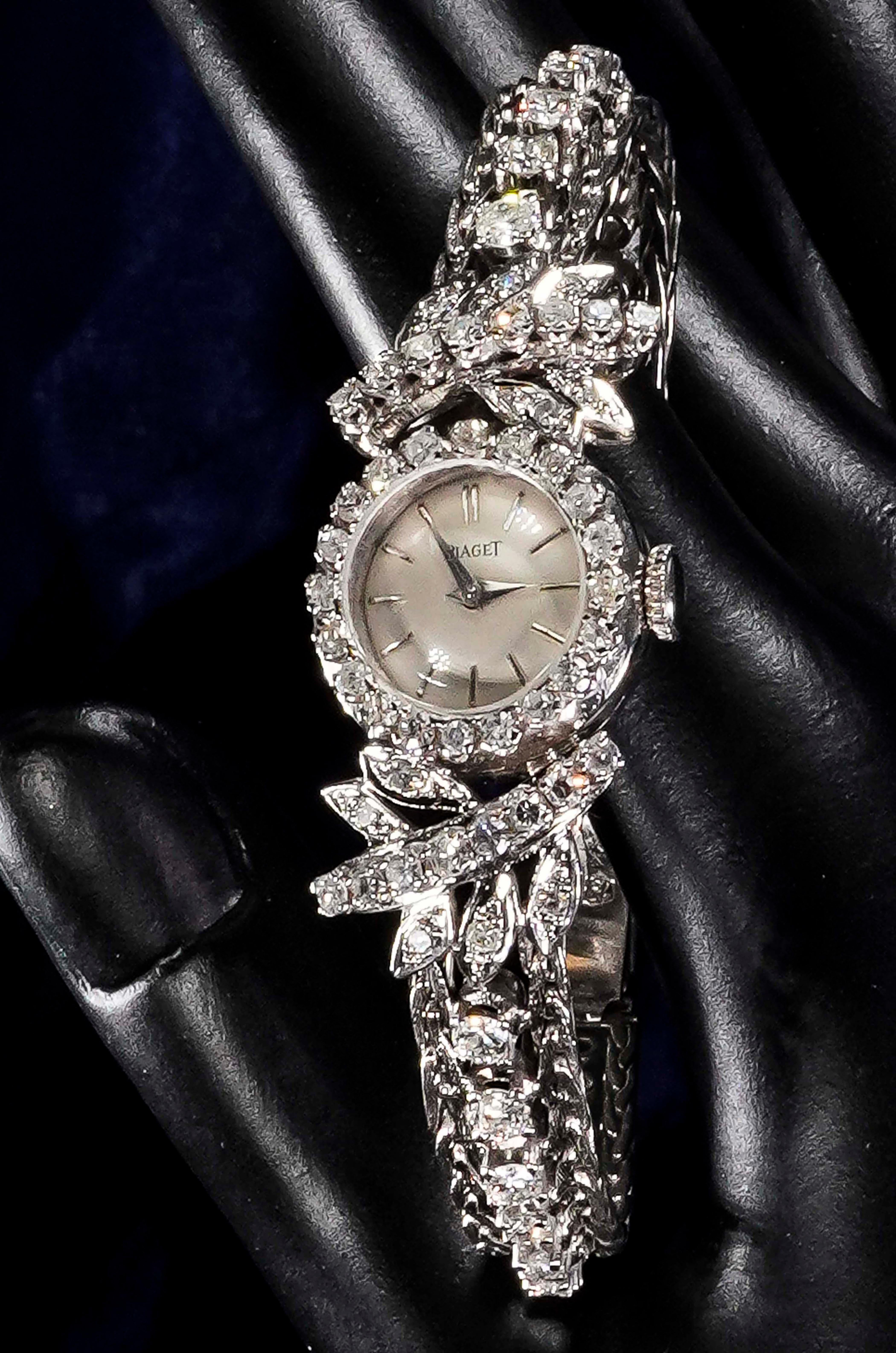 Women's or Men's 1960s Piaget 18 Karat Gold Diamond Tree and Leaf Motif Bracelet Watch