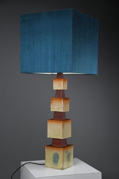 Unique 1960s Sculptural Ceramic Table Lamp with Custom Shade