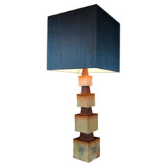 Unique 1960s Sculptural Ceramic Table Lamp with Custom Shade