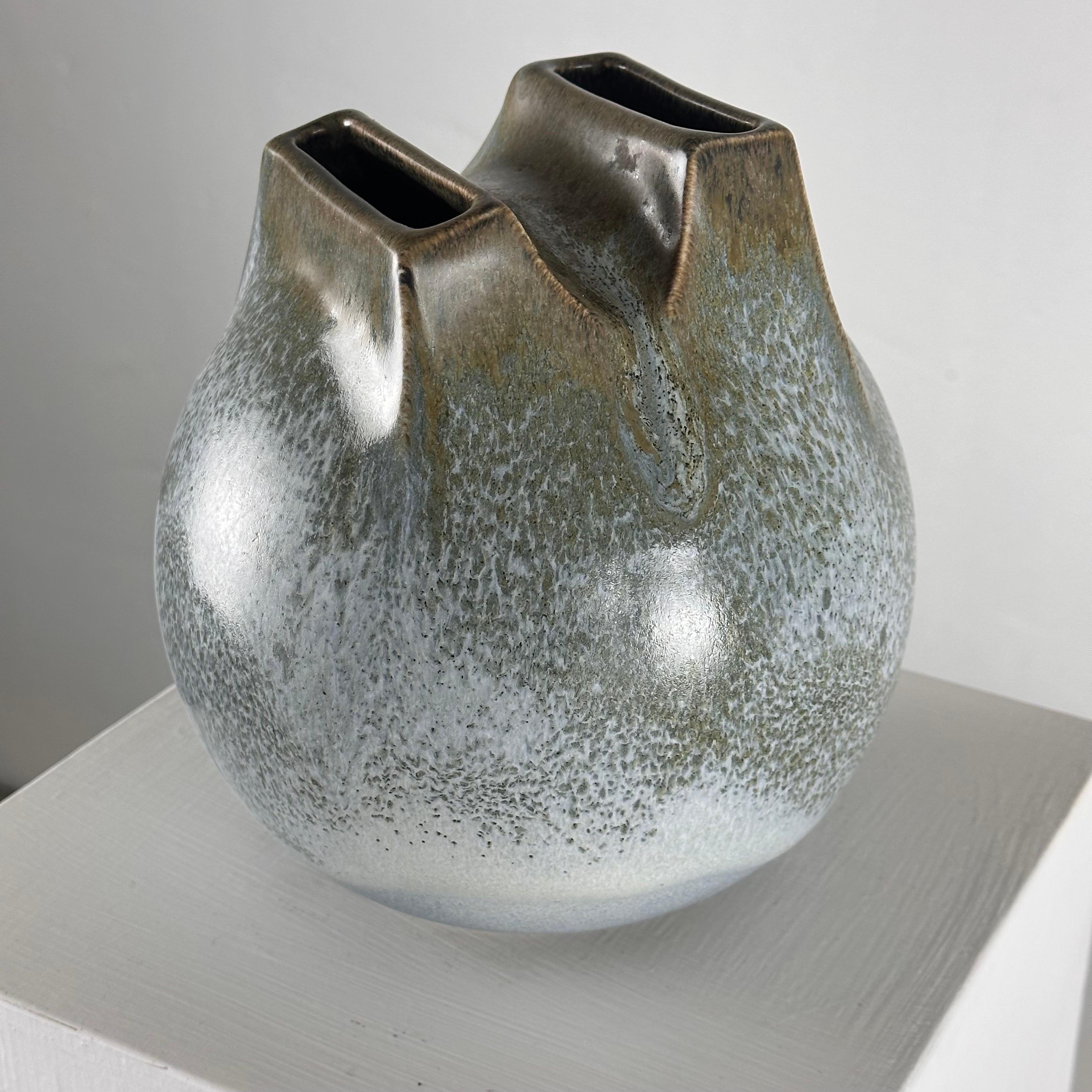 Unique 1970s Franco Bucci Ceramic Vase: 'Whistle' with Two Mouths For Sale 4