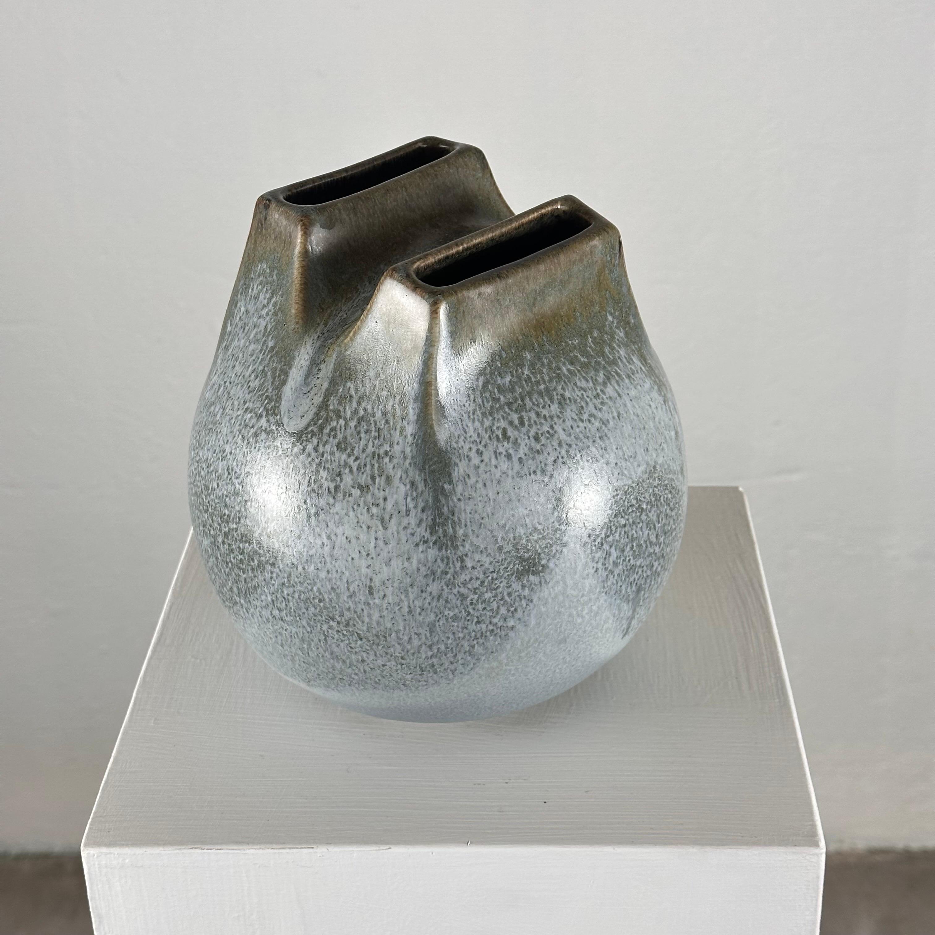 Unique 1970s Franco Bucci Ceramic Vase: 'Whistle' with Two Mouths For Sale 1