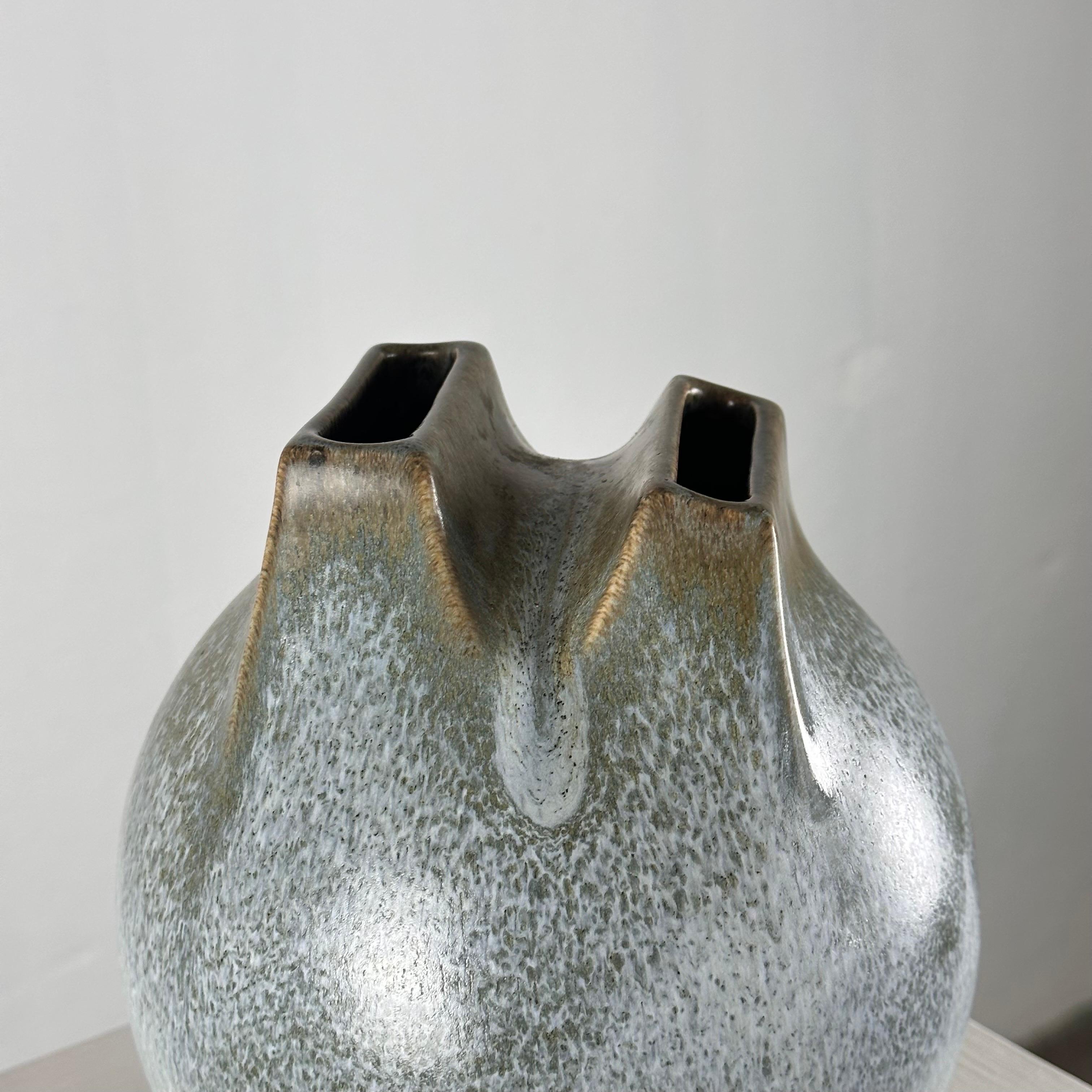 Unique 1970s Franco Bucci Ceramic Vase: 'Whistle' with Two Mouths For Sale 3