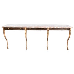 Unique 1970s Hollywood Regency Sideboard with Brass Hoof Legs and Marble Top