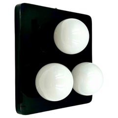 Unique 1970s Wall Lamp in Lacquered Black Wood with Glossy Glass Spheres