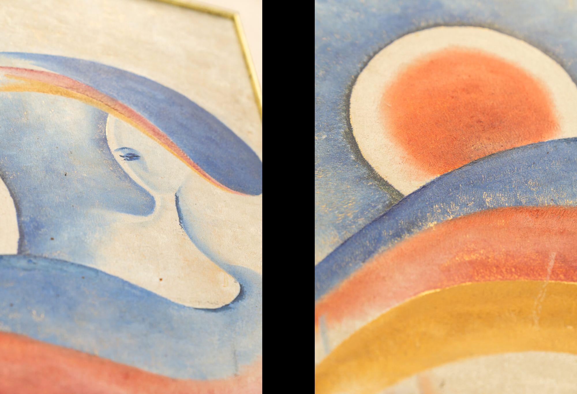 Pintura al óleo sobre latón única de los años 90 - Una fusión de arte y metalistería Late 20th Century en venta