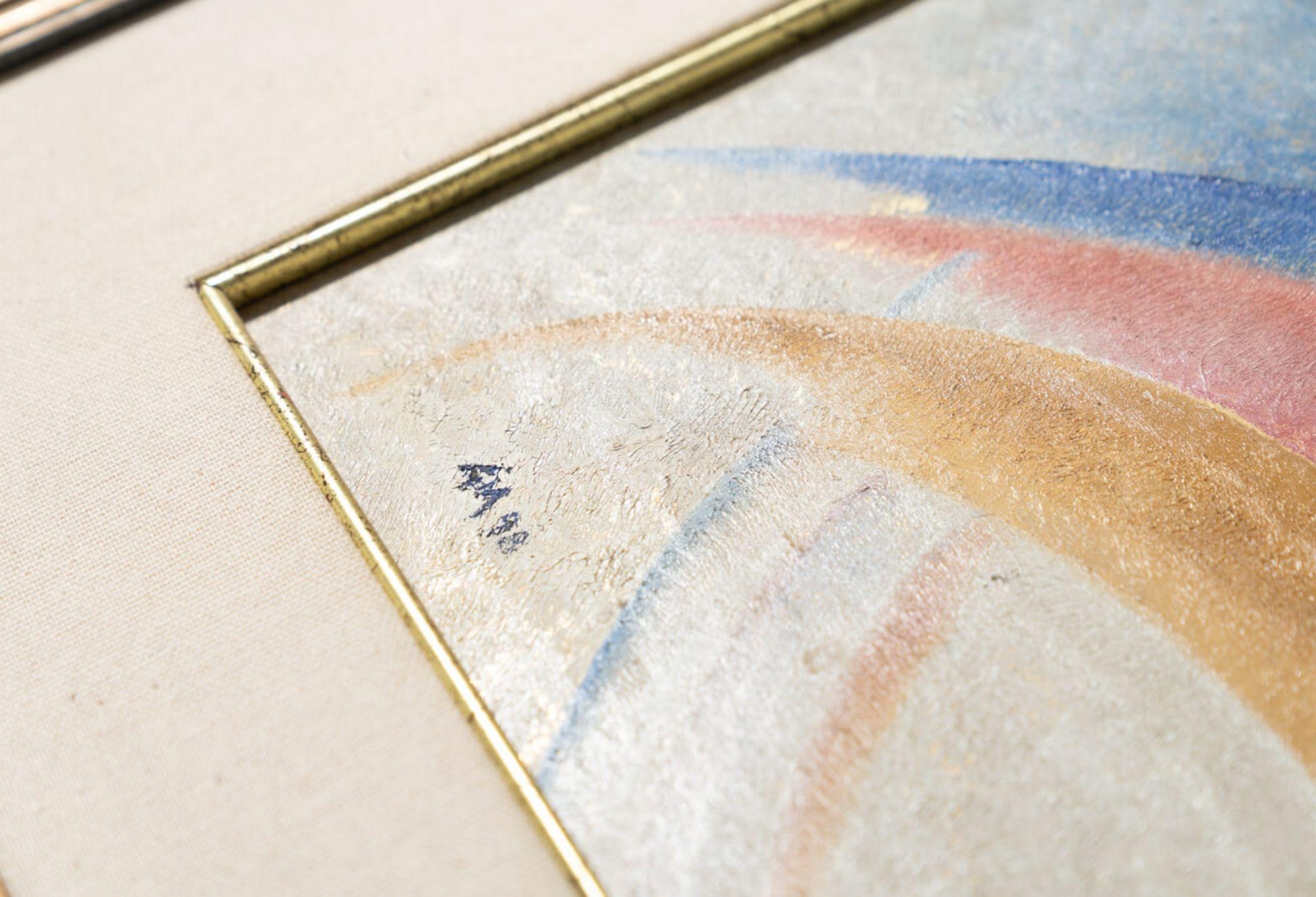 Pintura al óleo sobre latón única de los años 90 - Una fusión de arte y metalistería Lienzo en venta