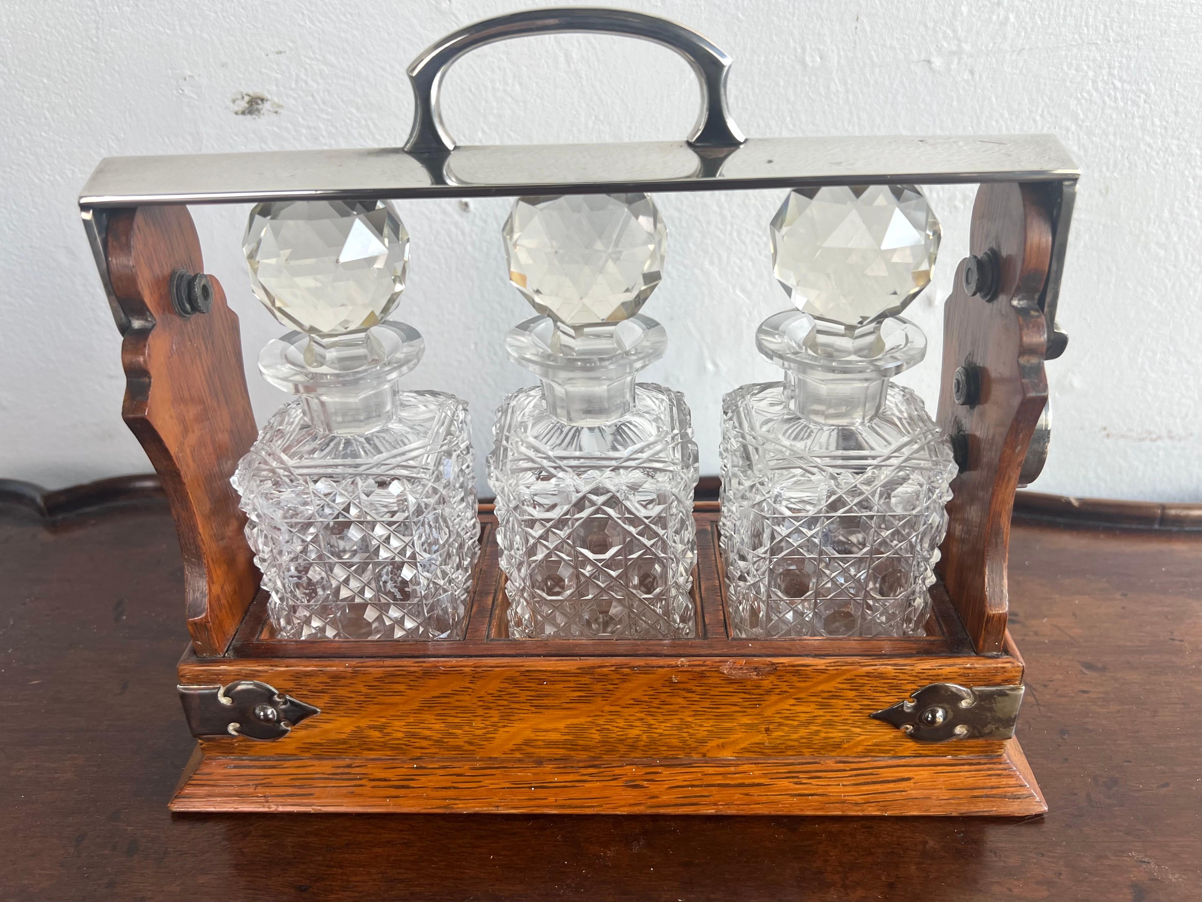 Late Victorian Unique 19th Century English Tantalus Set-Petite Size For Sale