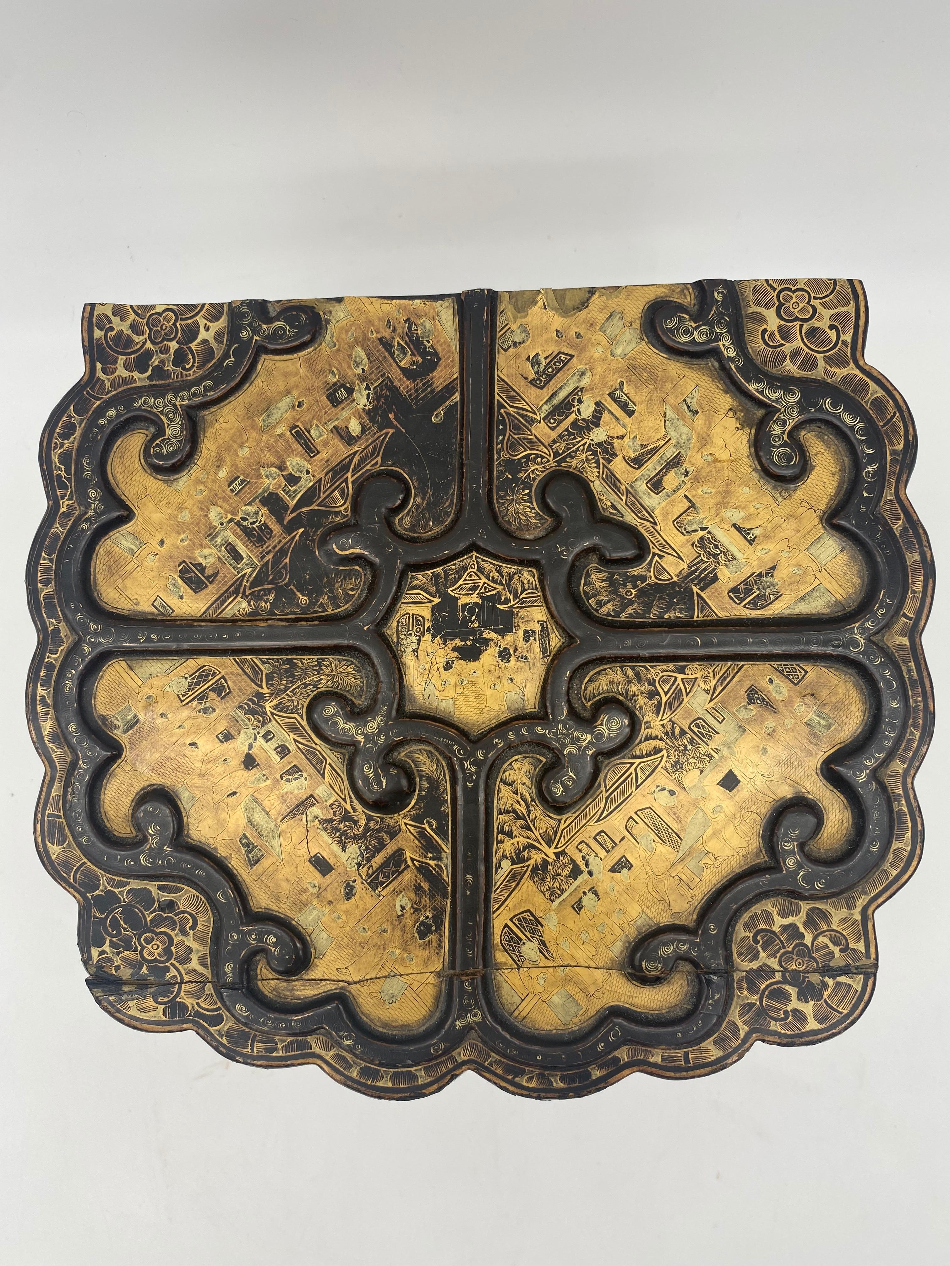 Unique 19th Century  Export Chinese Gilt Chinoiserie Lacquer Box For Sale 9