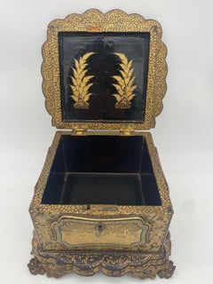 Unique 19th Century  Export Chinese Gilt Chinoiserie Lacquer Box