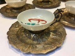 Unique 19th Century Japanese Cups with Tughra Sultan Mark Silver Saucers