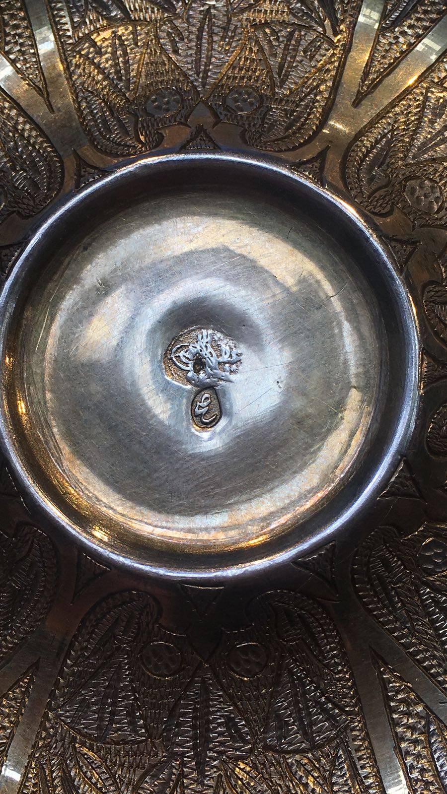 Other Unique 19th Century Japanese Cups with Tughra Sultan Mark Silver Saucers For Sale
