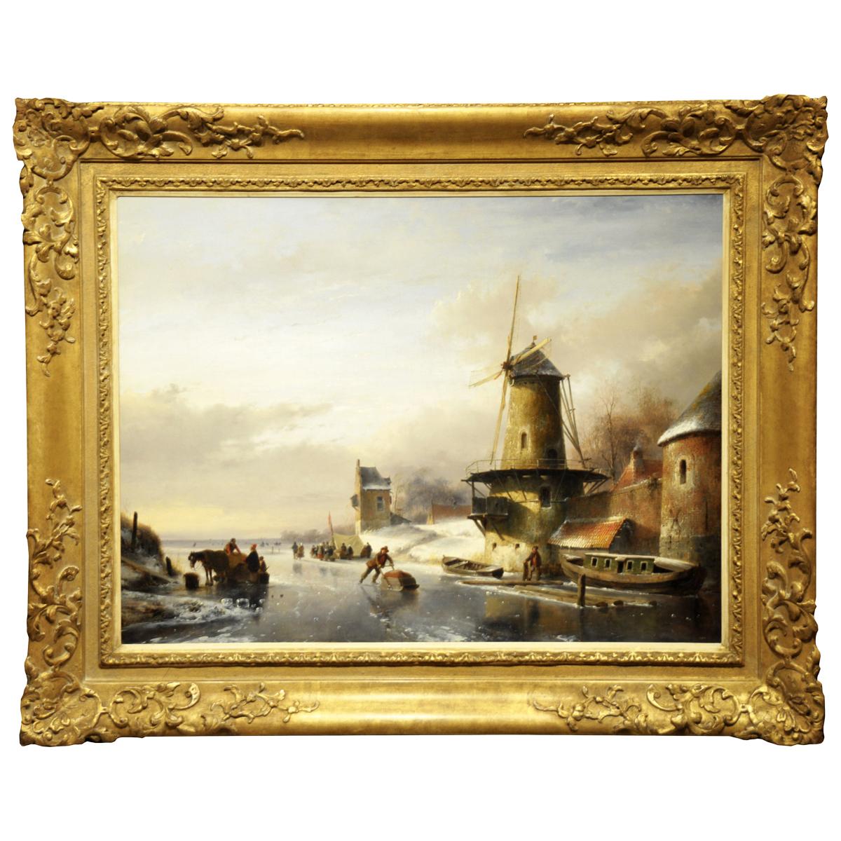 Unique 19th Century Oil Painting (87.2 x 64.7 cm) by Painter A. Schelfhout For Sale