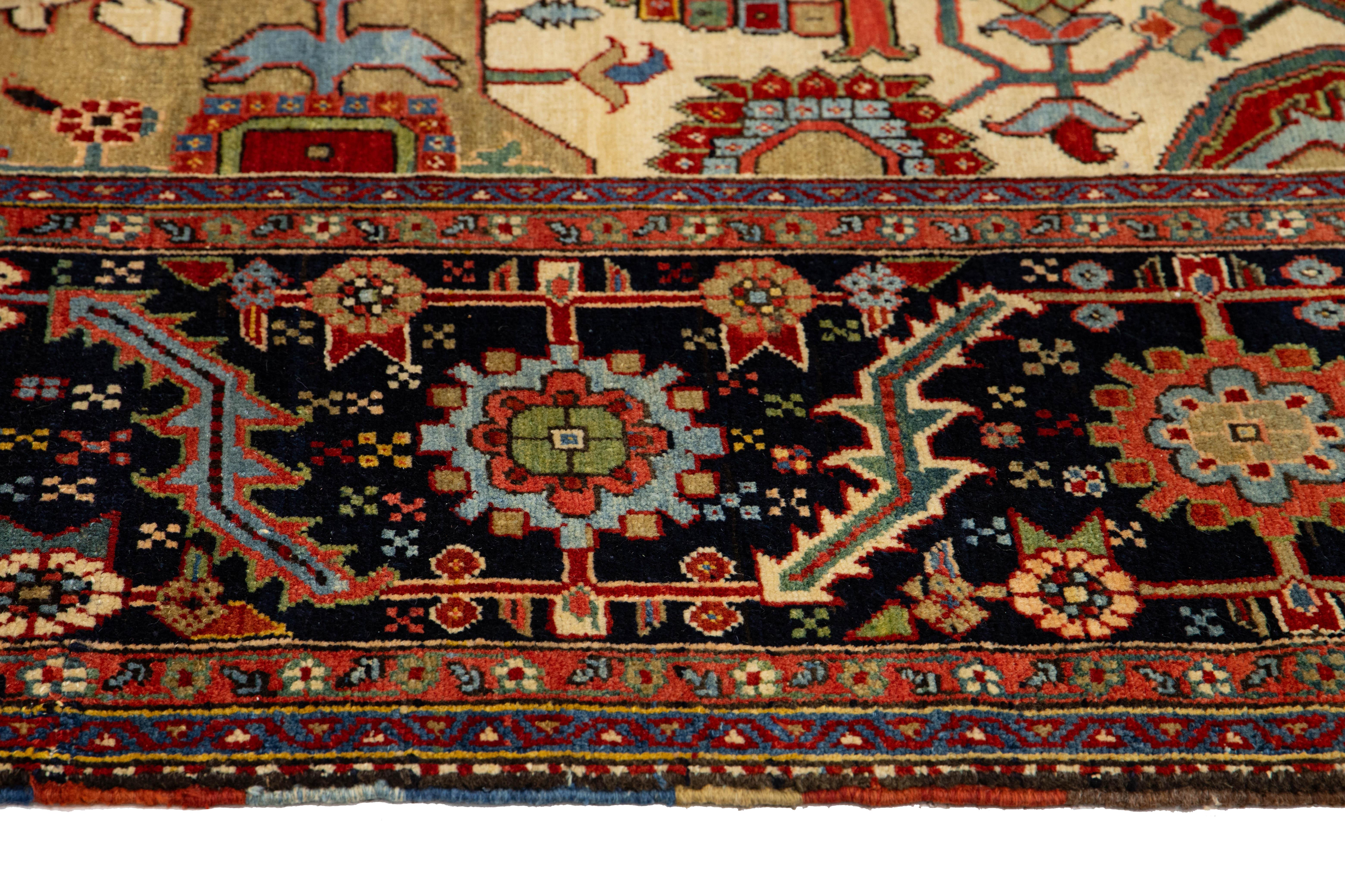 Unique 19th Century Persian Serapi Wool Rug Featuring a Red Medallion Design For Sale 4