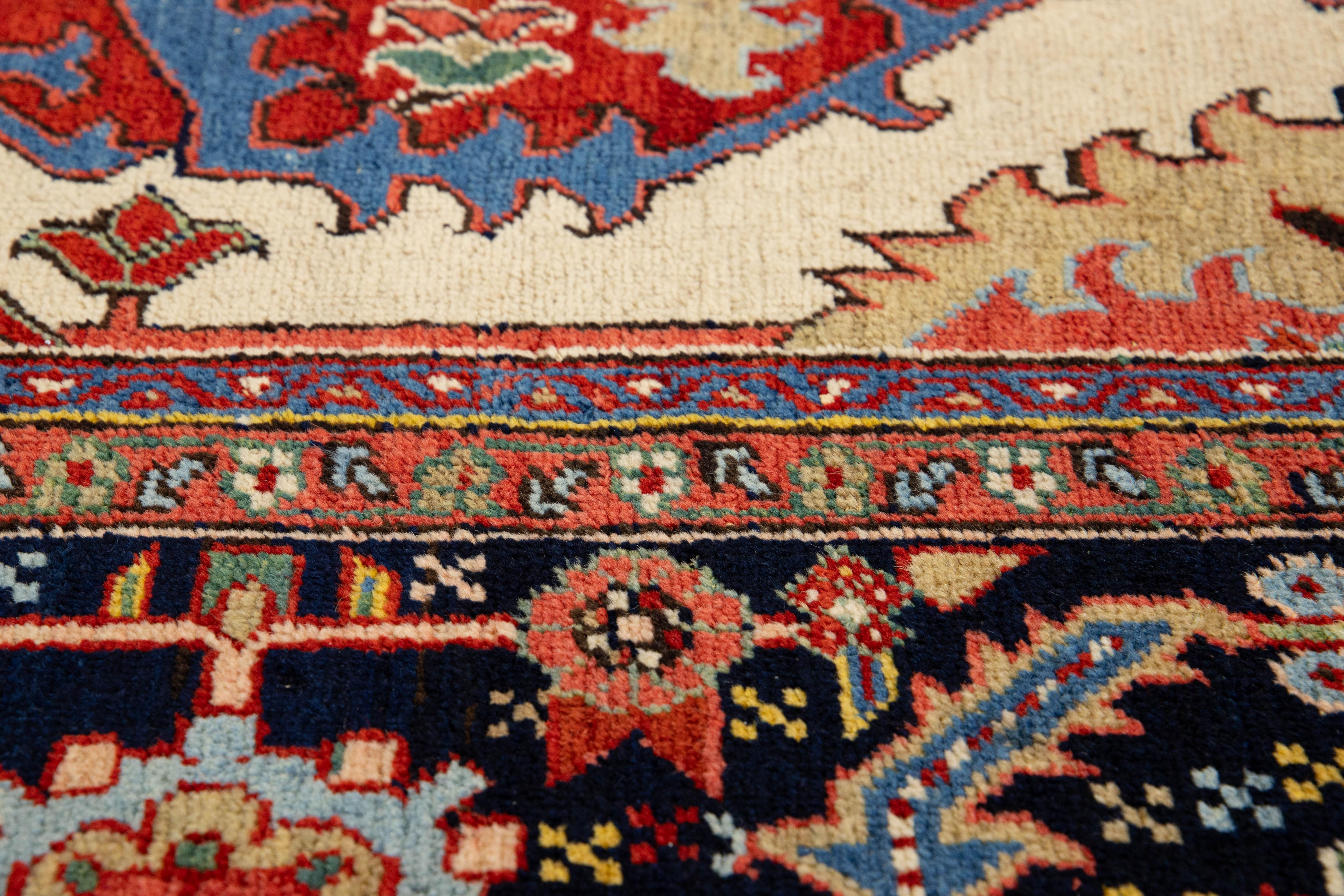 Unique 19th Century Persian Serapi Wool Rug Featuring a Red Medallion Design For Sale 5