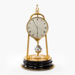 Unique 19th Century Tripod Table Clock by Thomas Cole on Ebony and Gilt Plinth