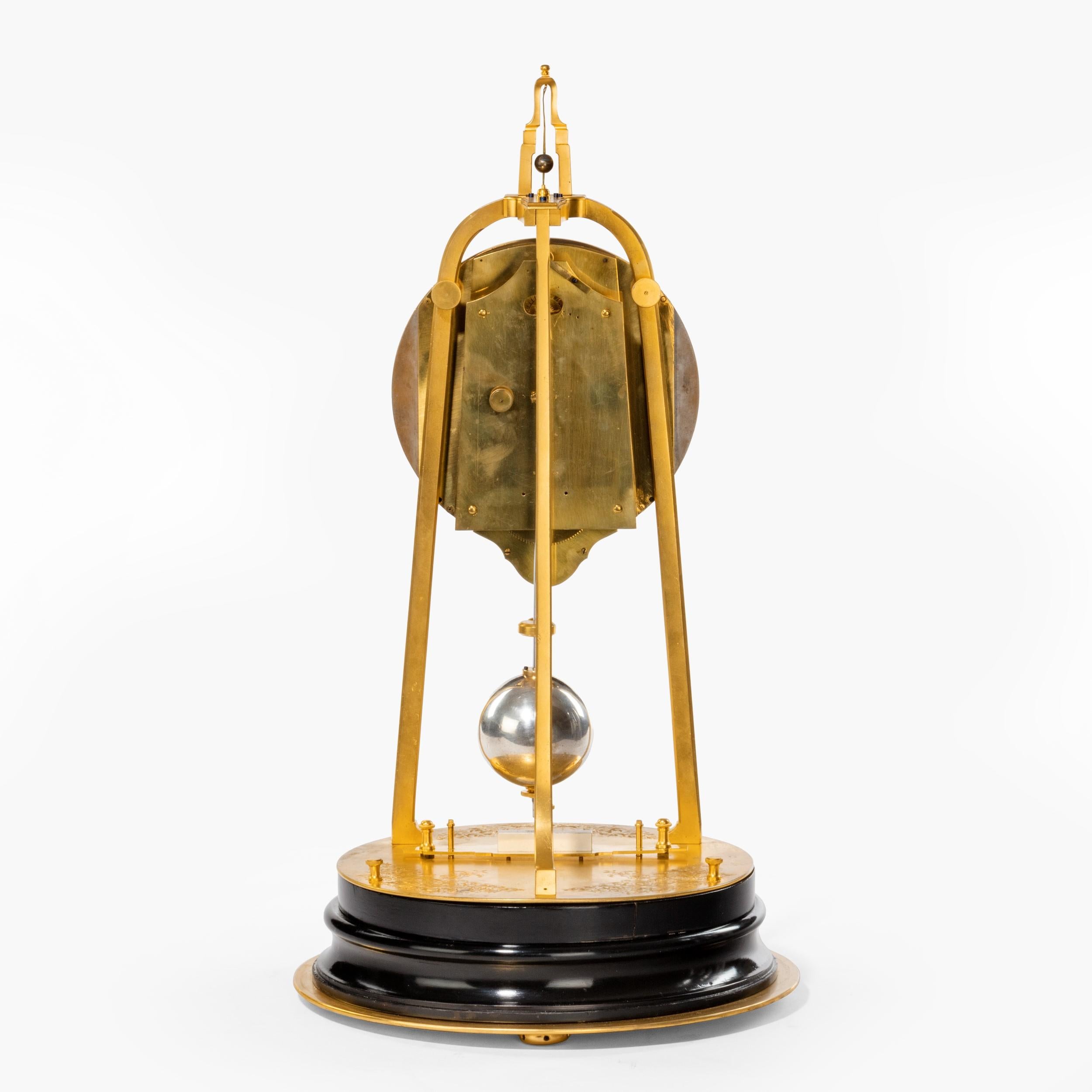 English Unique 19th Century Tripod Table Clock by Thomas Cole on Ebony and Gilt Plinth