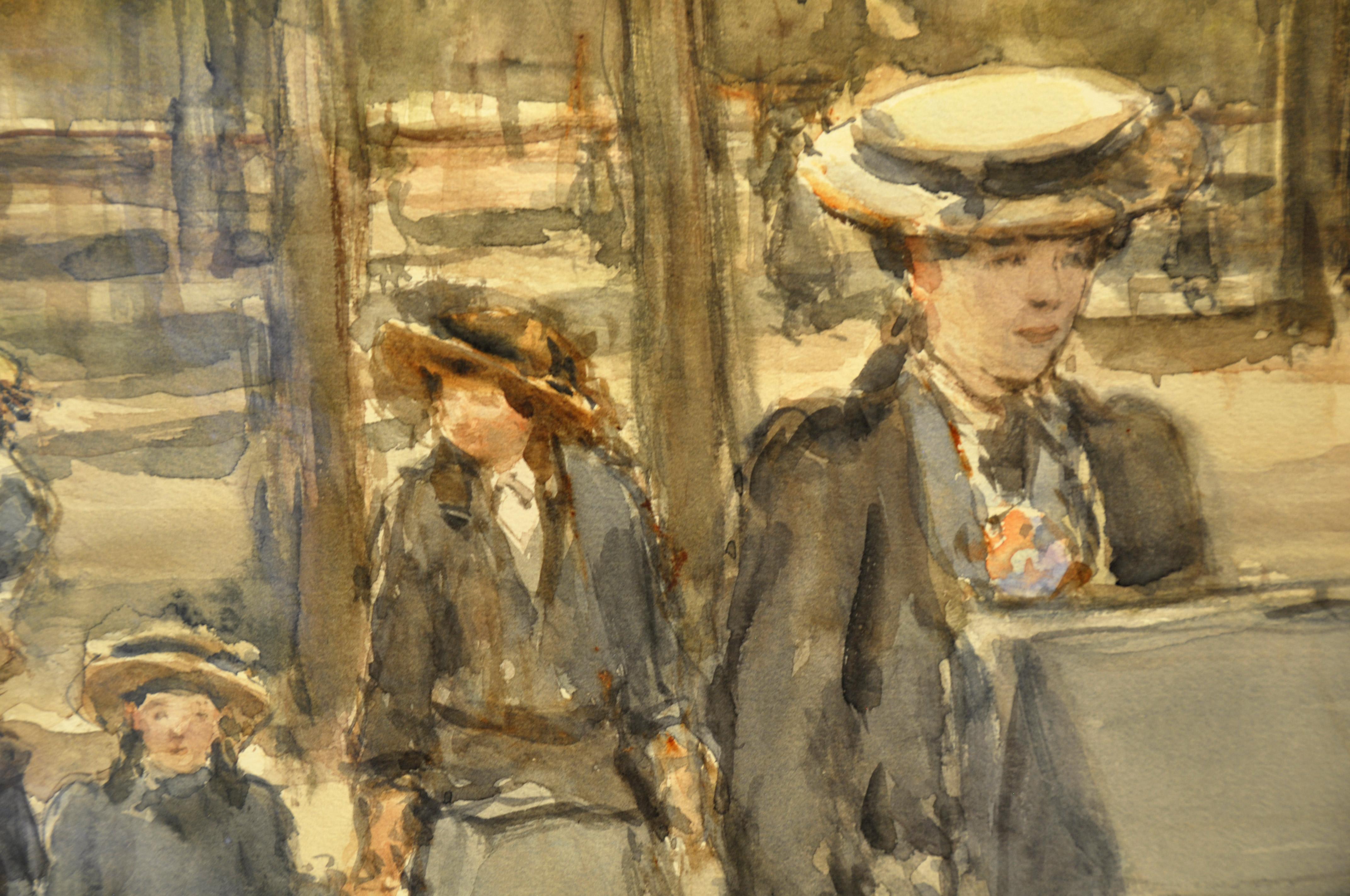 Painter: I. Israëls (Dutch)
Titel: The whole family in Bios de Boulogne
Medium: watercolor
 
This exclusive painting by Isaac Israëls in excellent condition and has an original gold-plated Gehring frame. 
The painting watercolor (36 x 27 cm) has a