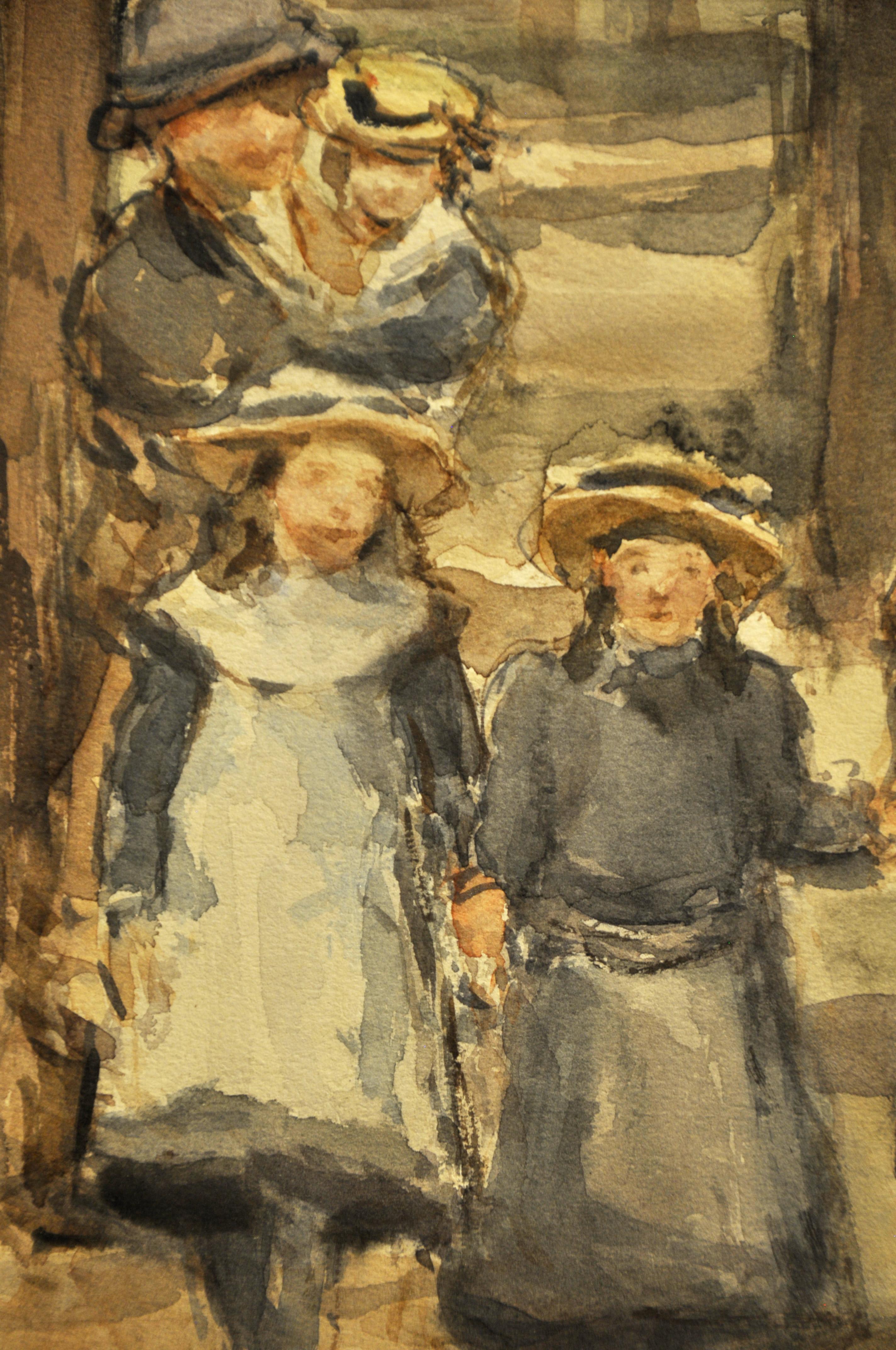 Hand-Painted Unique 19th Century Watercolor Painting (36 x 27 cm) by Dutch Painter I. Israëls For Sale