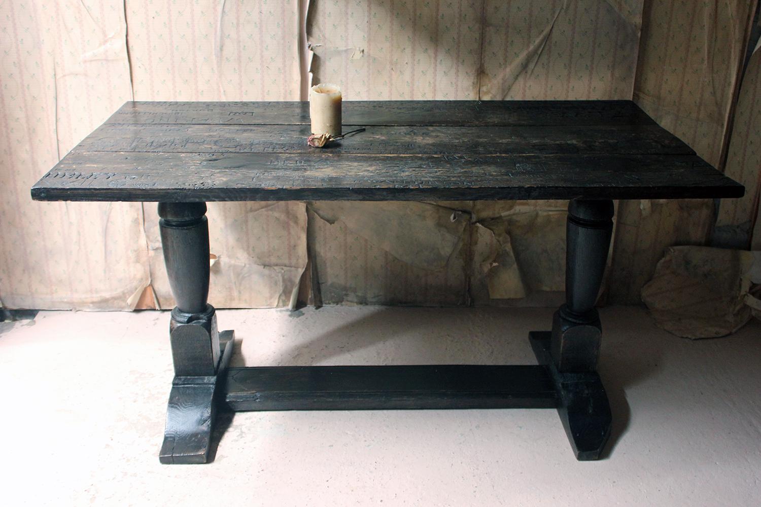 Unique 19th Century Graffitied Oak Refectory Table 3