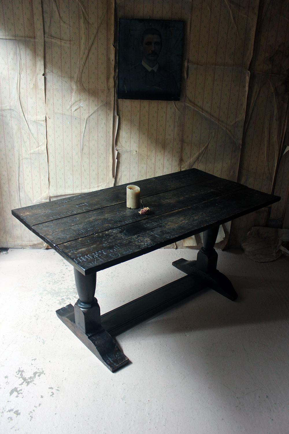 Unique 19th Century Graffitied Oak Refectory Table 8