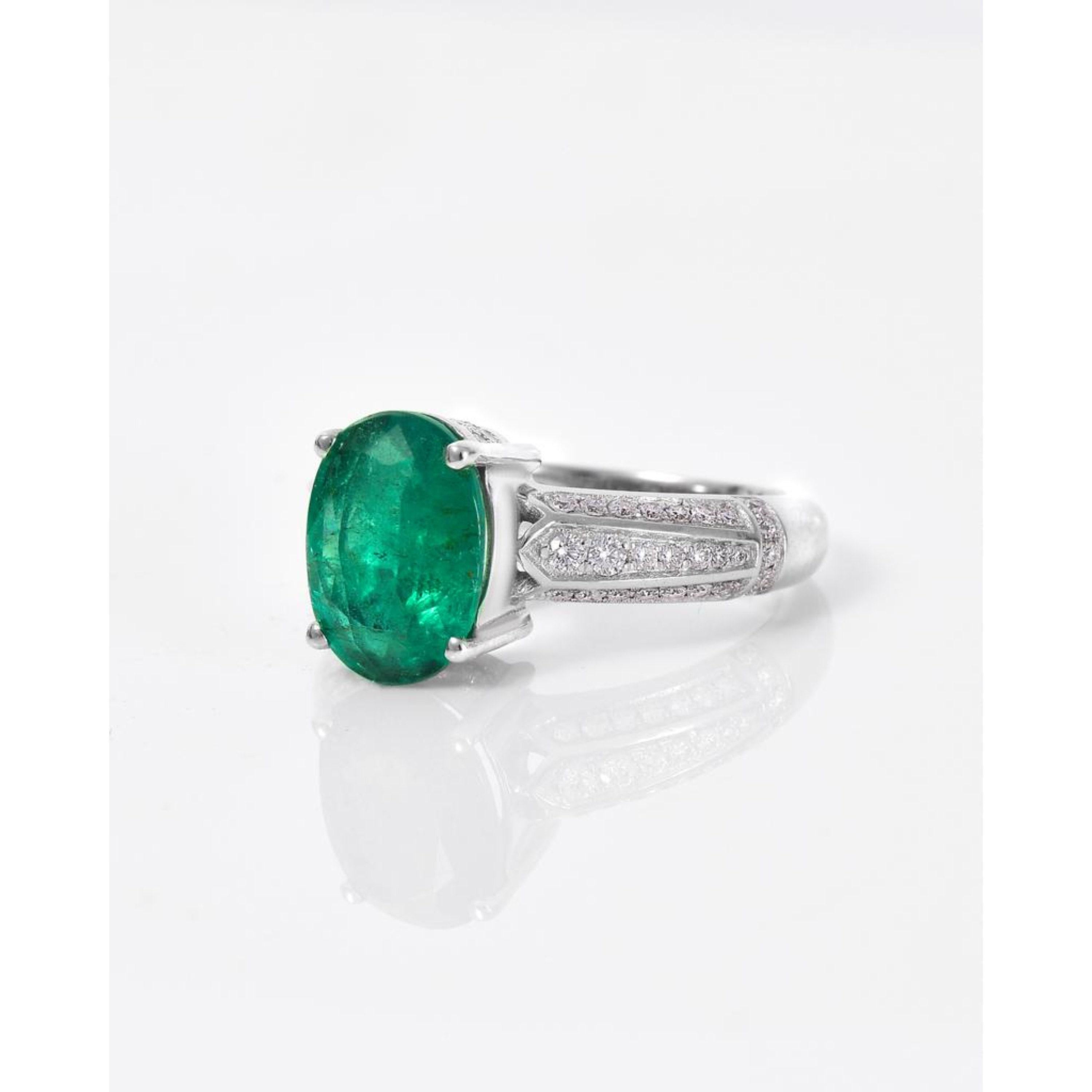 For Sale:  Unique 2 Carat Oval Cut Emerald Diamond Engagement Ring, Vintage White Gold Ring 7
