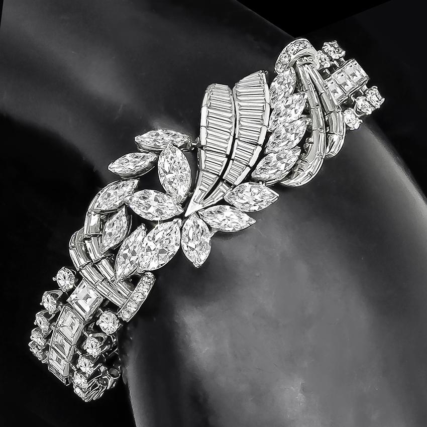 Marquise Cut Unique 25 Carat Diamond Cluster Gold Floral Bracelet