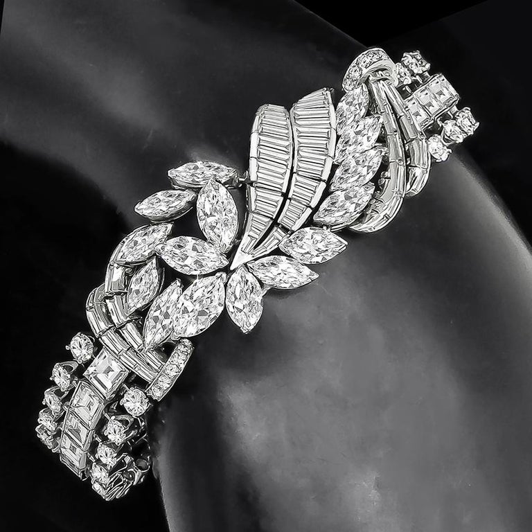 Marquise Cut Unique 25 Carat Diamond Cluster Gold Floral Bracelet For Sale